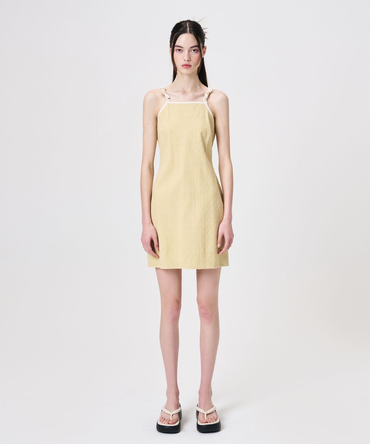 에트몽(ETMON) Slip Floral Jacquard Mini Dress, Yellow