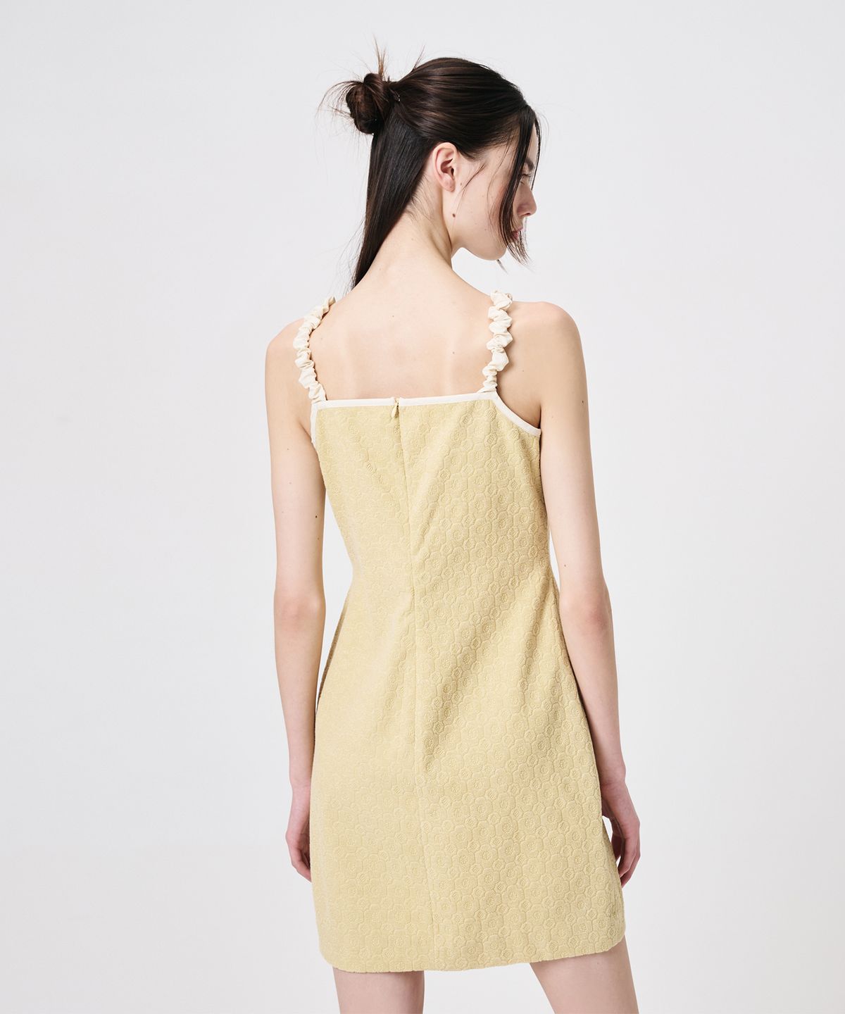 에트몽(ETMON) Slip Floral Jacquard Mini Dress, Yellow