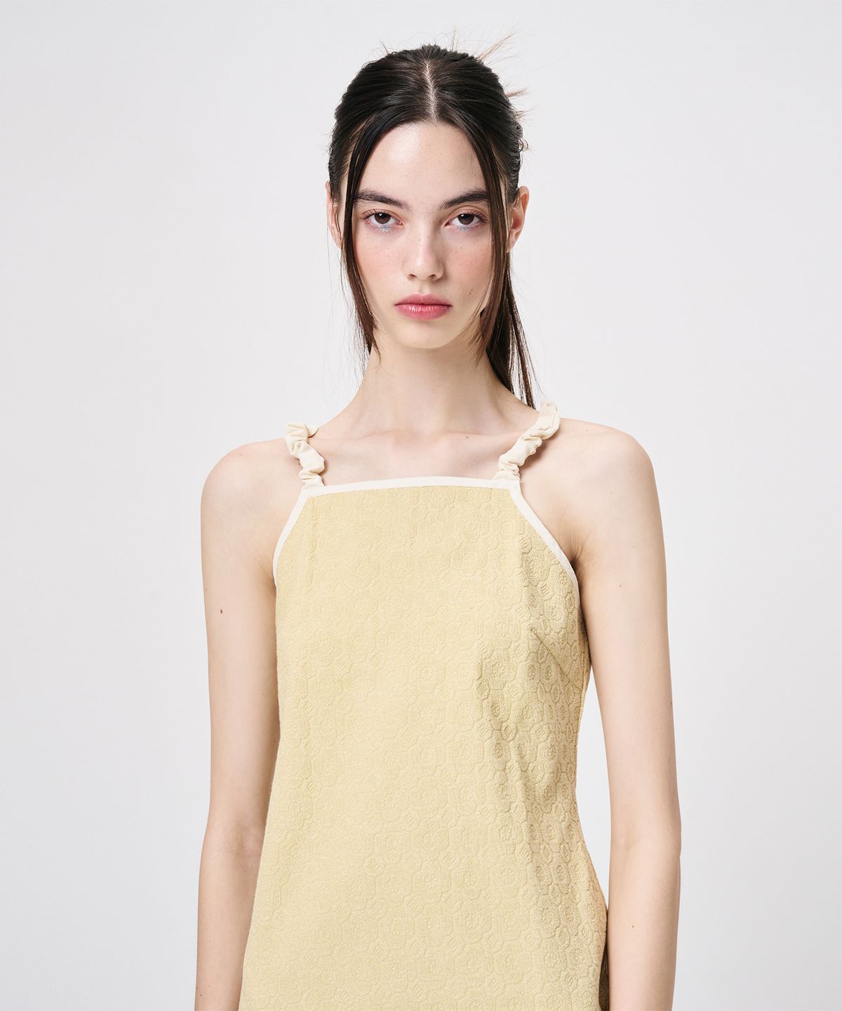 에트몽(ETMON) Slip Floral Jacquard Mini Dress, Yellow