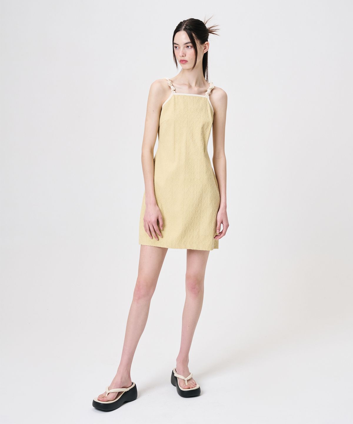 에트몽(ETMON) Slip Floral Jacquard Mini Dress, Yellow