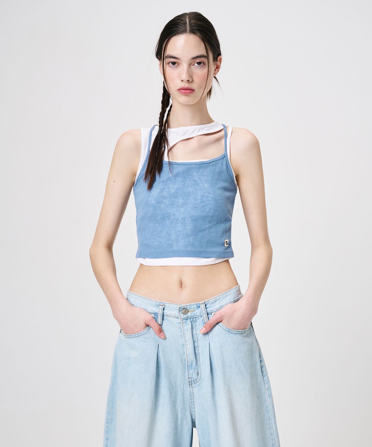 에트몽(ETMON) Back Strap Sleeveless Top, Blue
