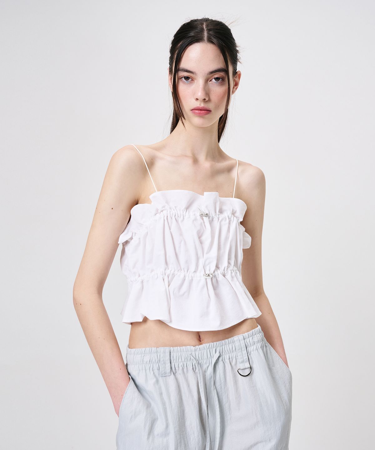 에트몽(ETMON) Shirring Stopper Sleeveless Blouse, White