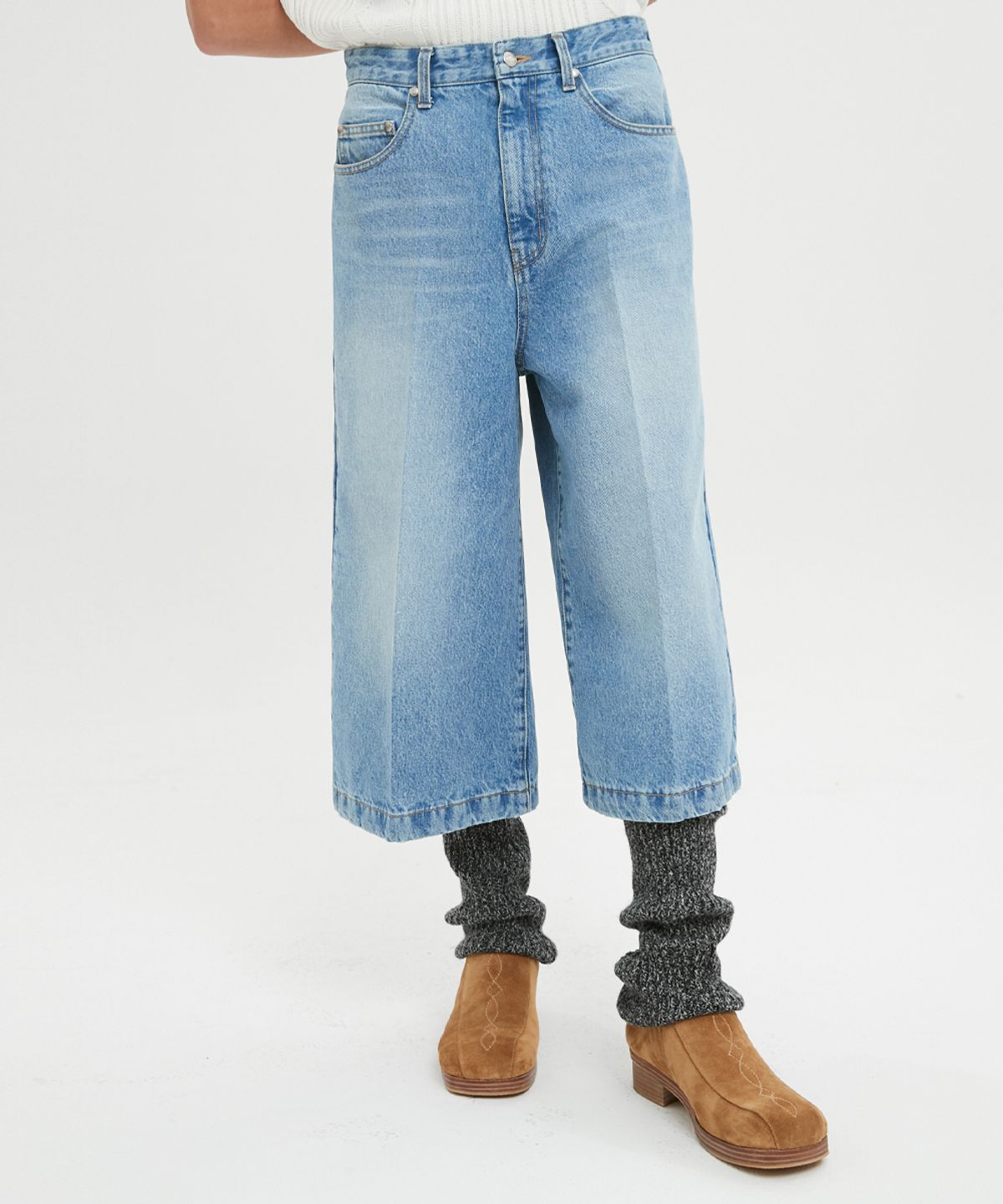 문선 아카이브(MOONSUN ARCHIVE) For men, Crochet Patch Culotte Denim Pants / Indigo Medium Wash