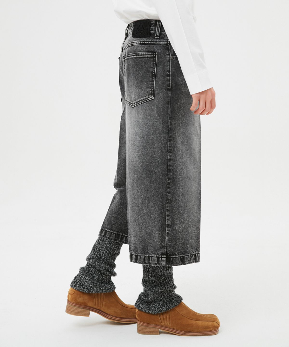 문선 아카이브(MOONSUN ARCHIVE) For men, Crochet Patch Culotte Denim Pants / Washed Out Black