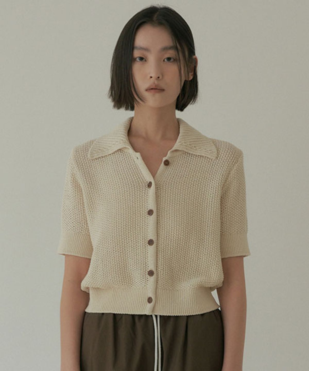 링서울(LINGSEOUL) open collar cotton knit-oatmeal