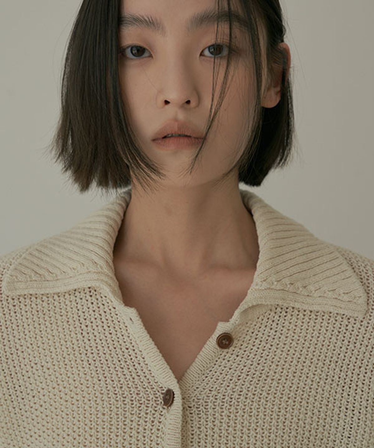 링서울(LINGSEOUL) open collar cotton knit-oatmeal