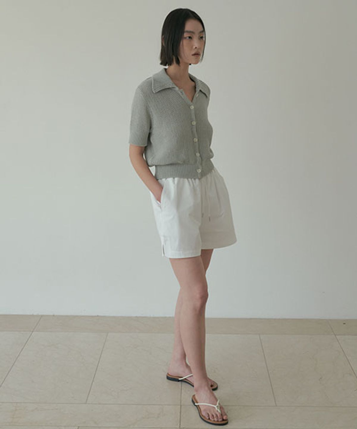 링서울(LINGSEOUL) open collar cotton knit-mint