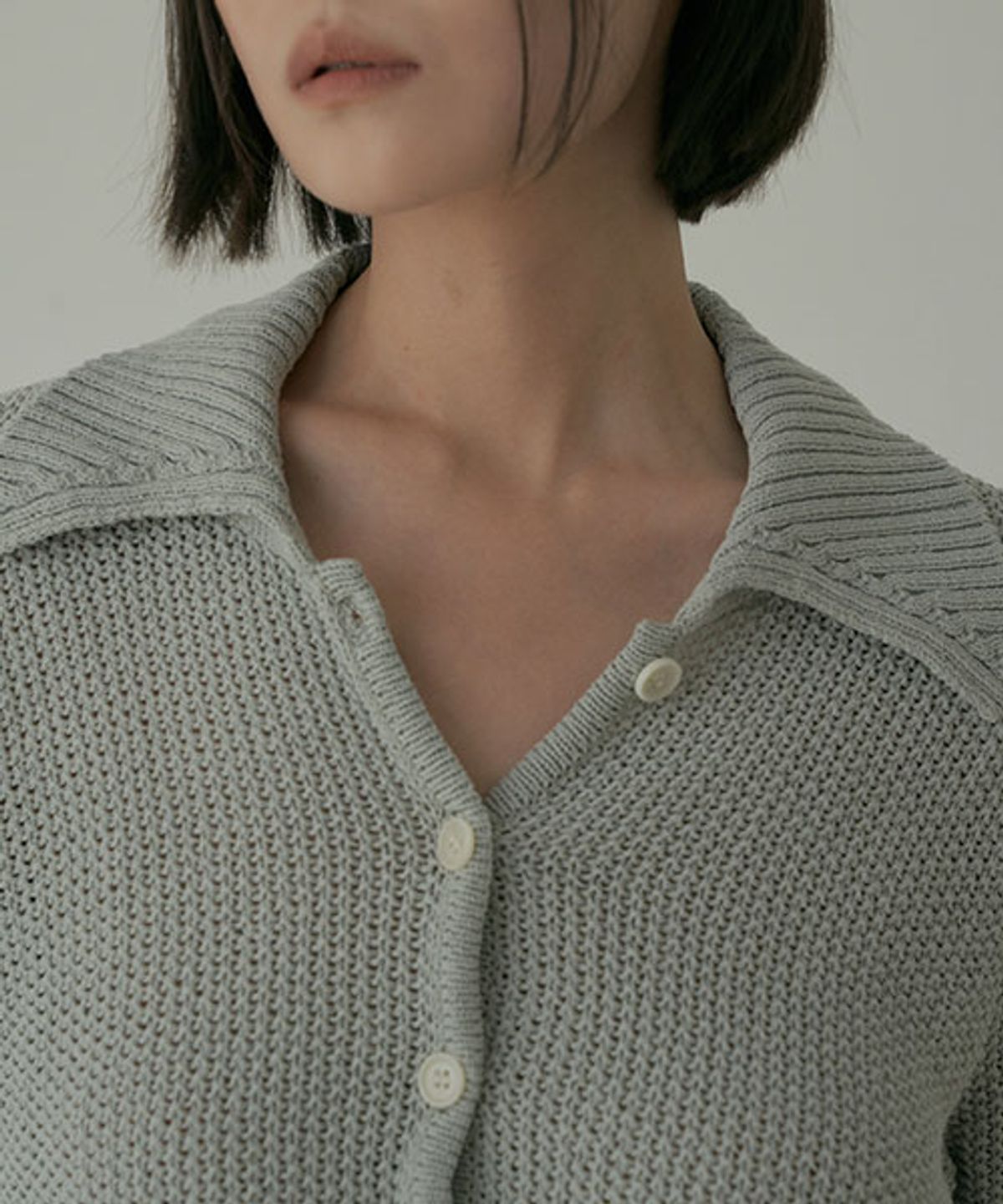 링서울(LINGSEOUL) open collar cotton knit-mint