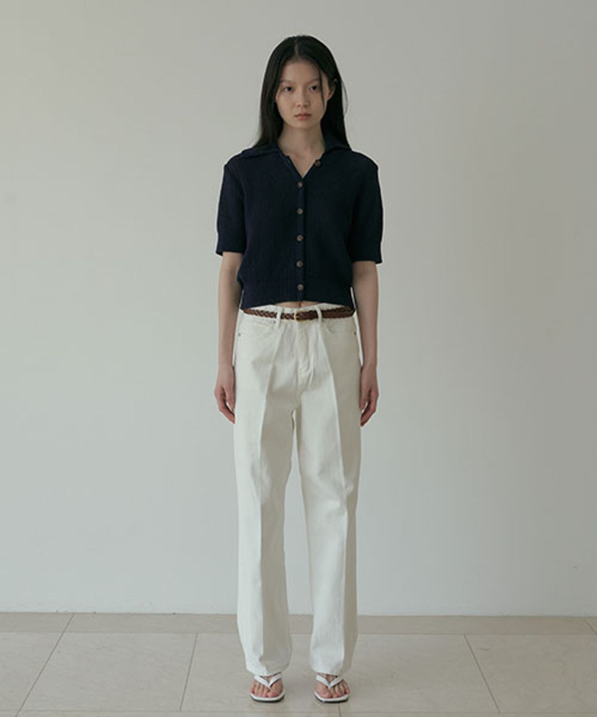 링서울(LINGSEOUL) open collar cotton knit-navy