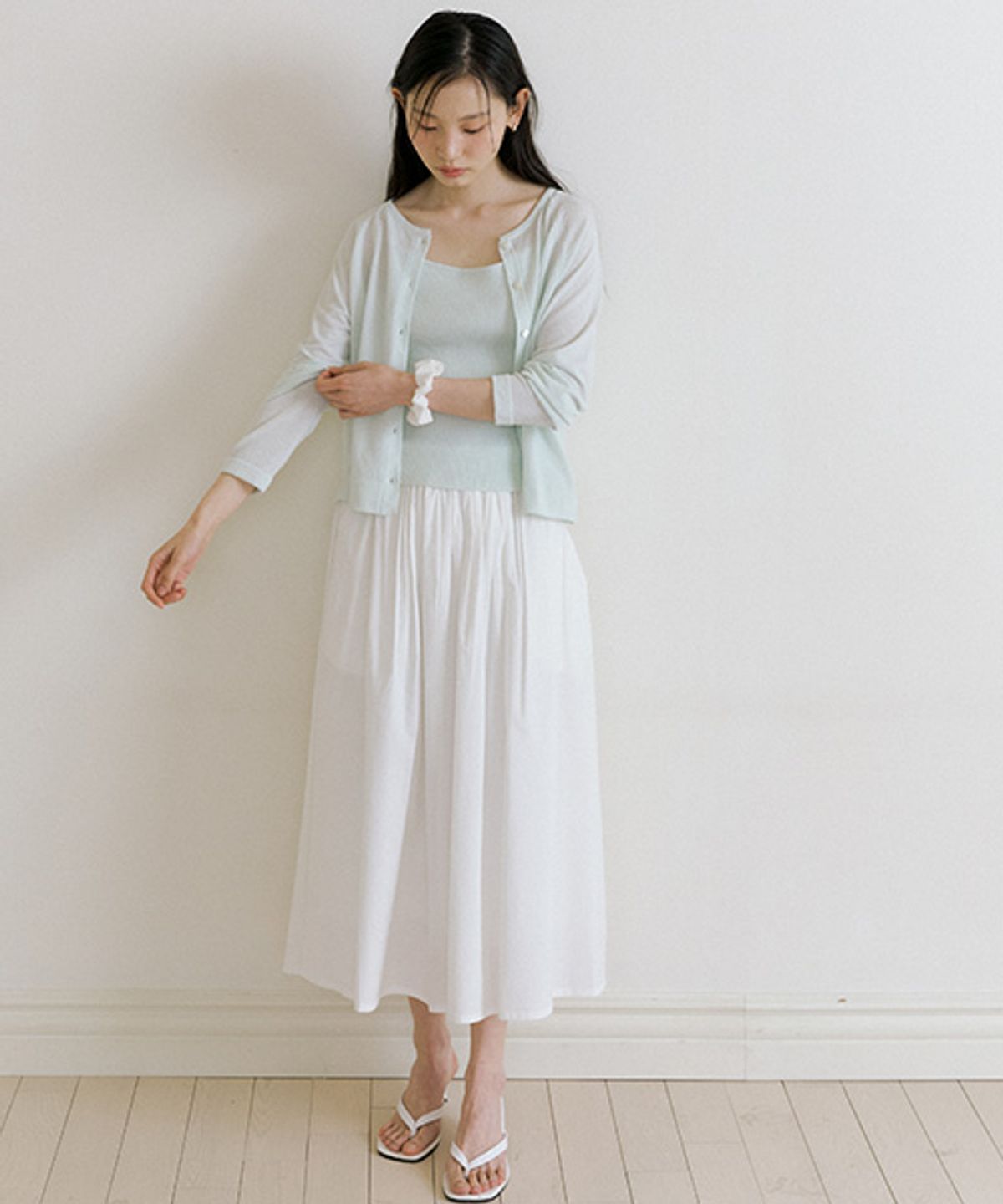 링서울(LINGSEOUL) rayon blended shirring skirt-ivory