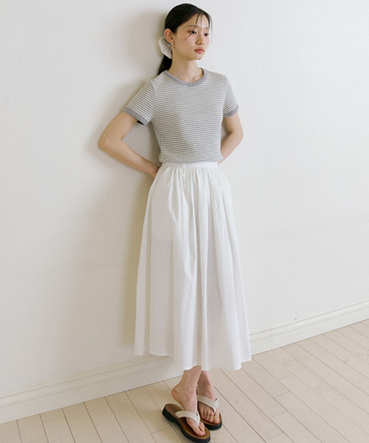 링서울(LINGSEOUL) rayon blended shirring skirt-ivory