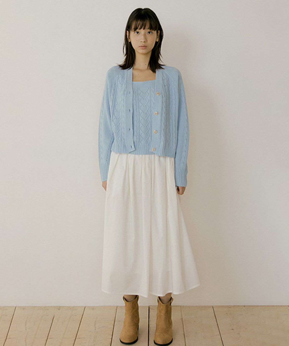 링서울(LINGSEOUL) rayon blended shirring skirt-ivory