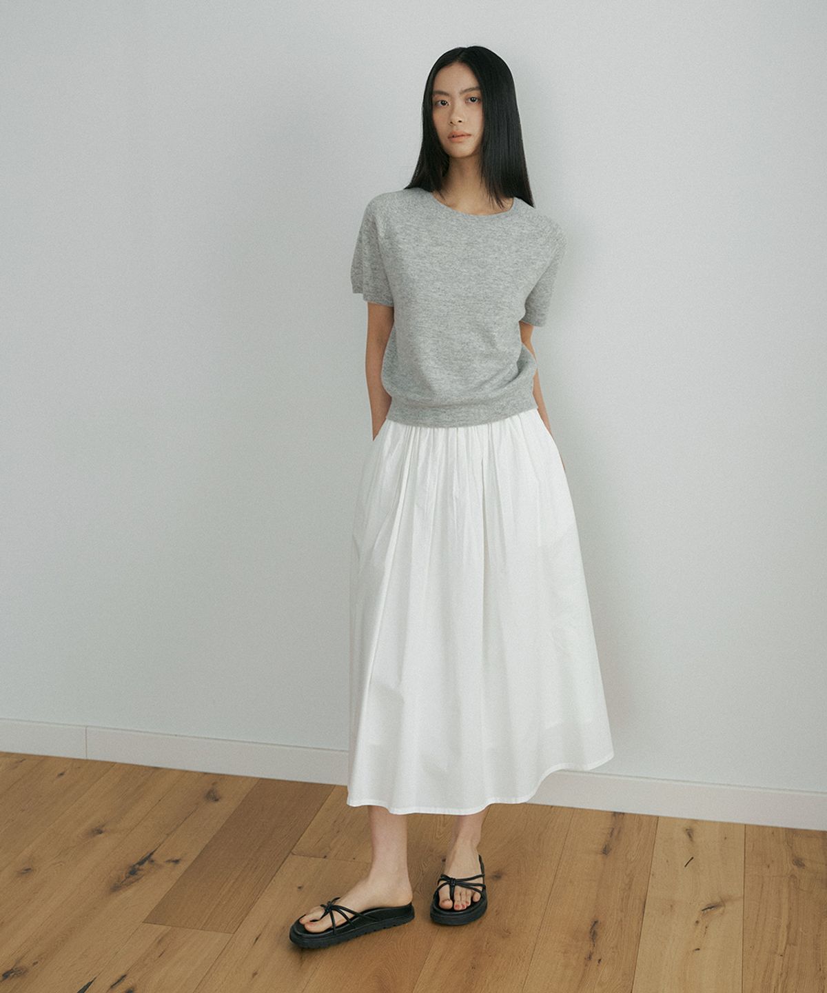 링서울(LINGSEOUL) rayon blended shirring skirt-ivory