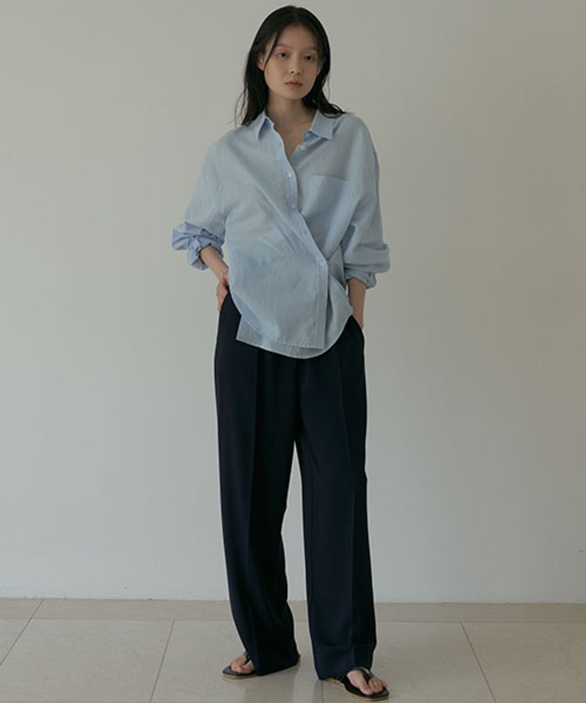 링서울(LINGSEOUL) relax banded pants-navy