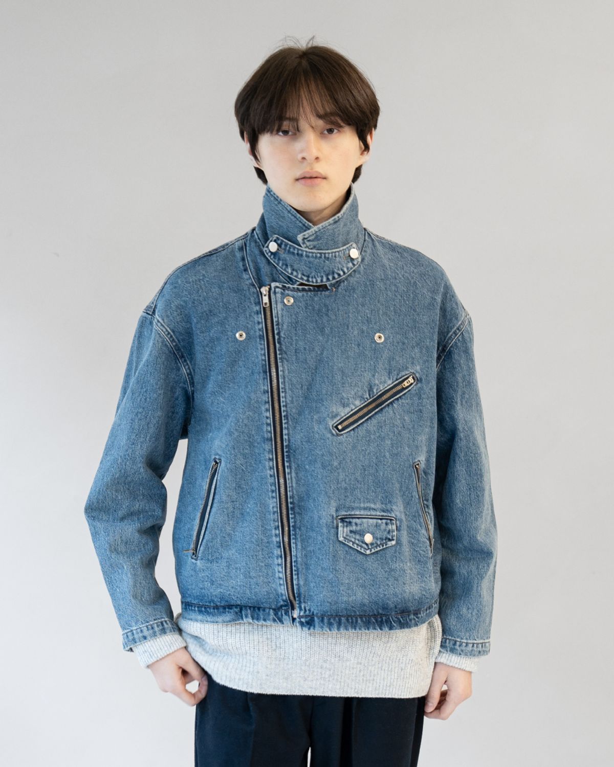 아스트레이(ASTLAY) Denim Rider Jacket (Vintage Stone Damage)