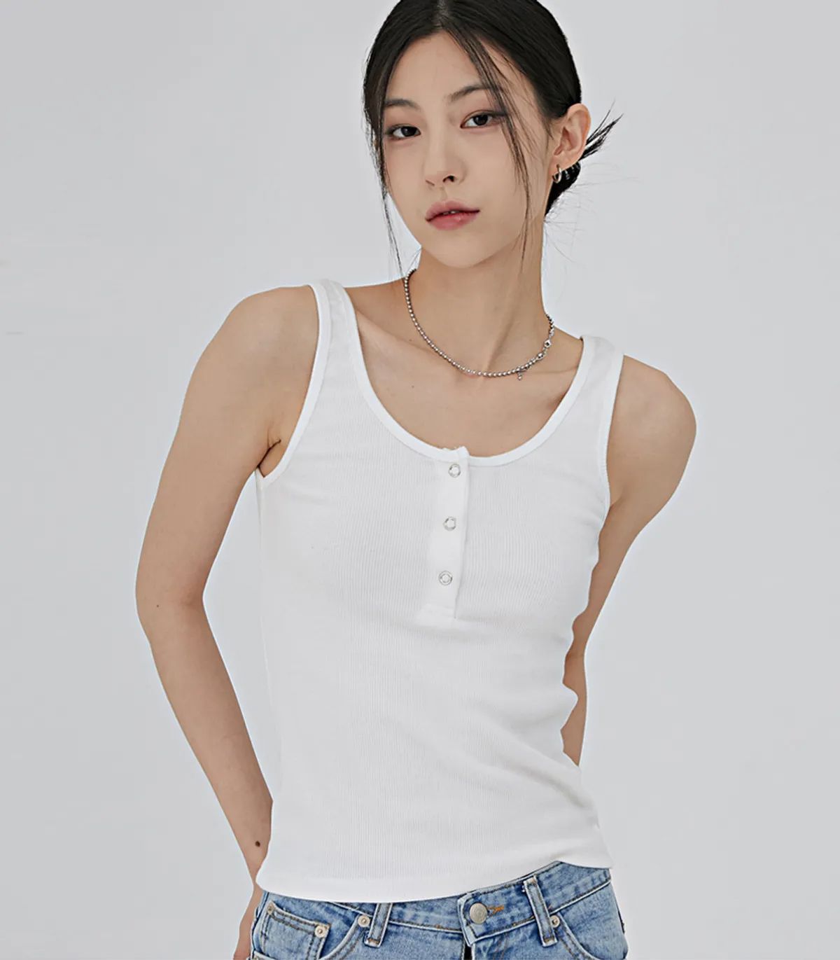 어커버(ACOVER) 스냅 헨리넥 골지 슬리브리스 3color