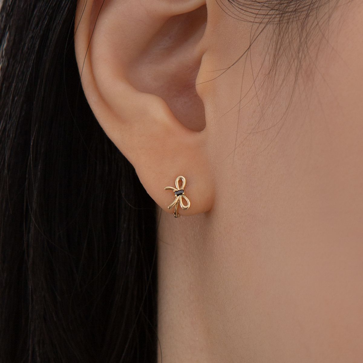 룬느(LUNNE) 14k 바게트 스톤 리본 원터치 귀걸이 (14k골드) #LFE11