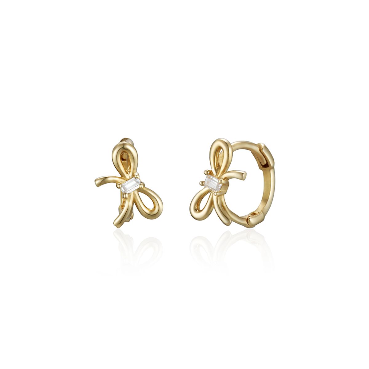 룬느(LUNNE) 14k 바게트 스톤 리본 원터치 귀걸이 (14k골드) #LFE11
