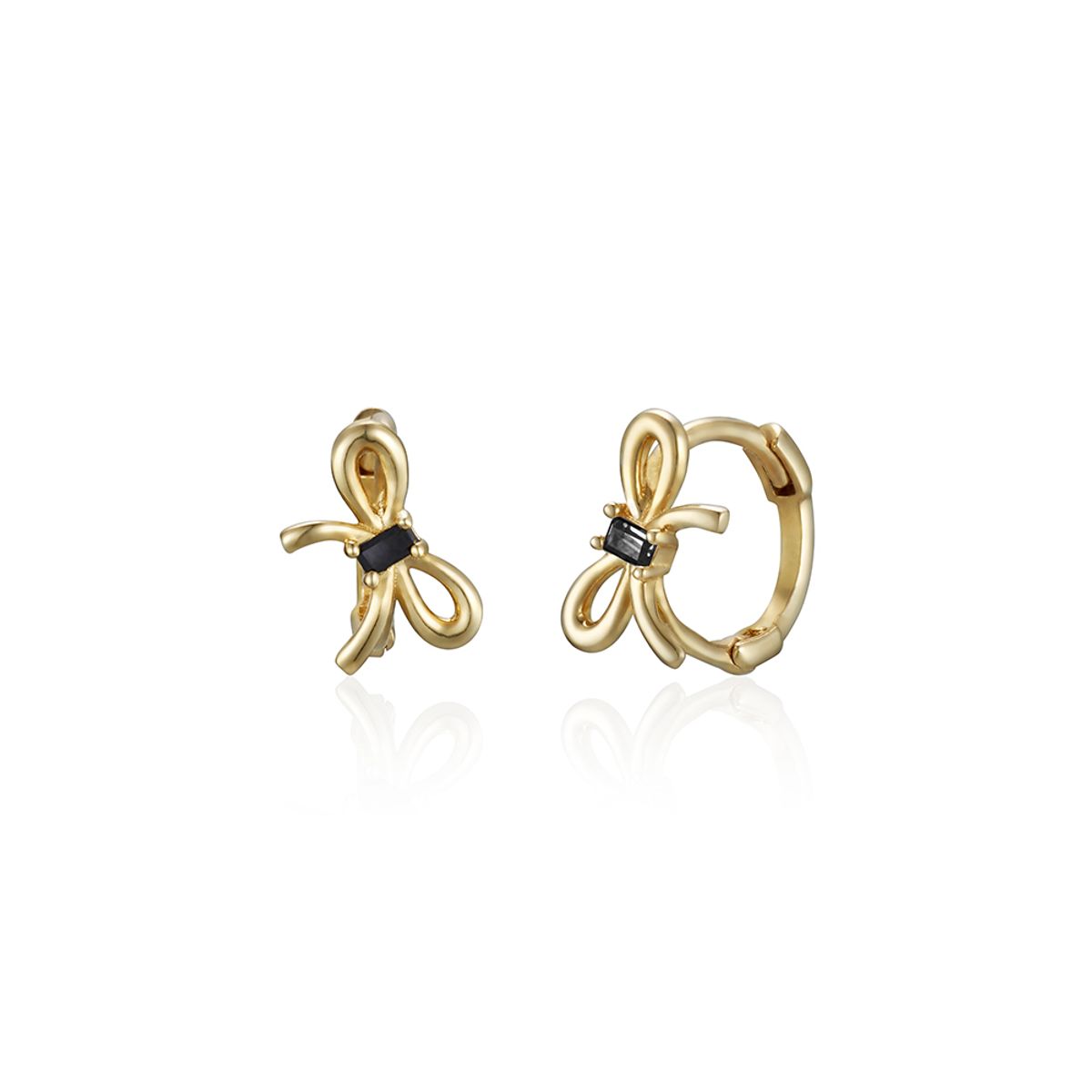 룬느(LUNNE) 14k 바게트 스톤 리본 원터치 귀걸이 (14k골드) #LFE11