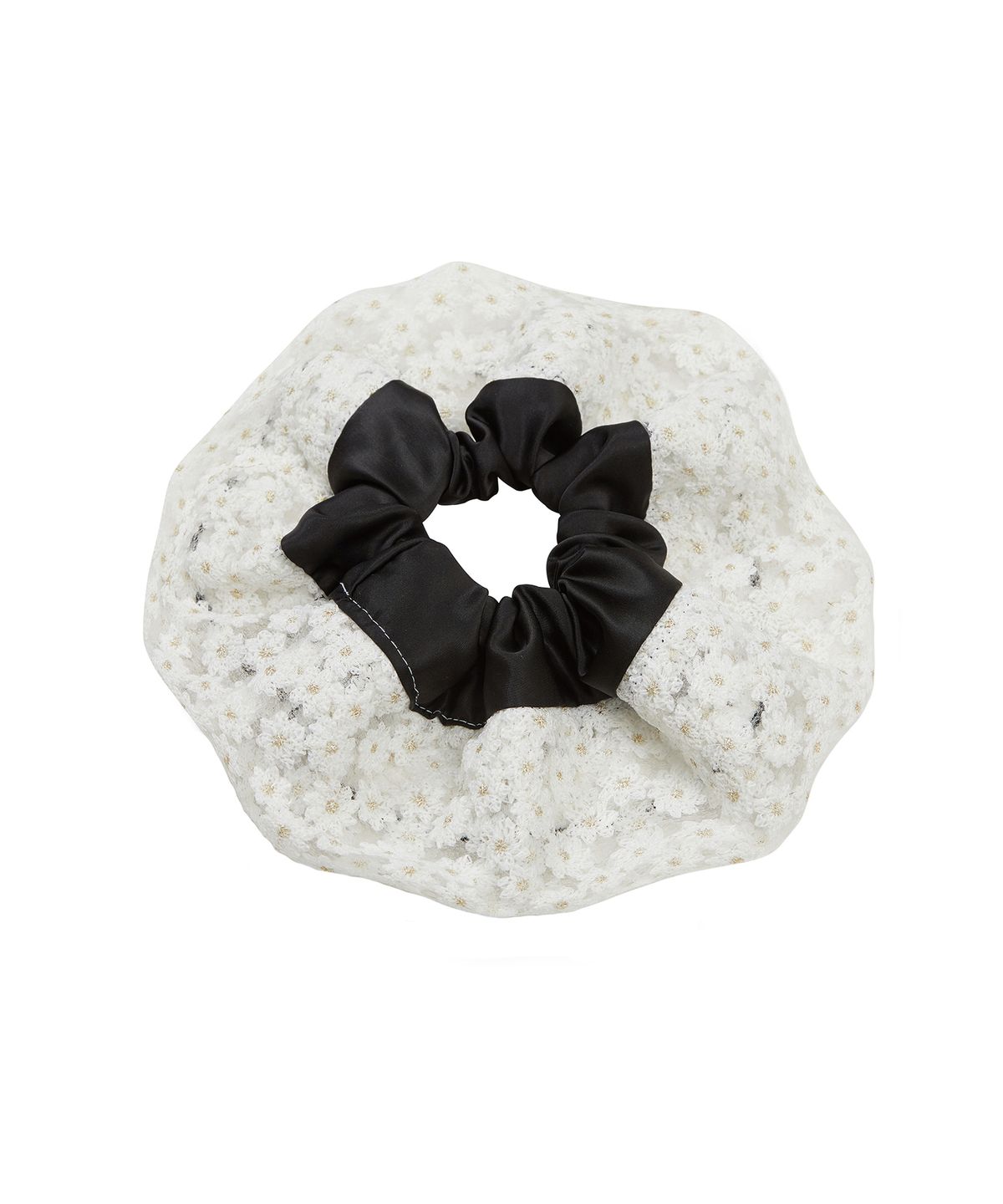 유희(YOUHEE) FLOWER SATIN SCRUNCHIE BLACK