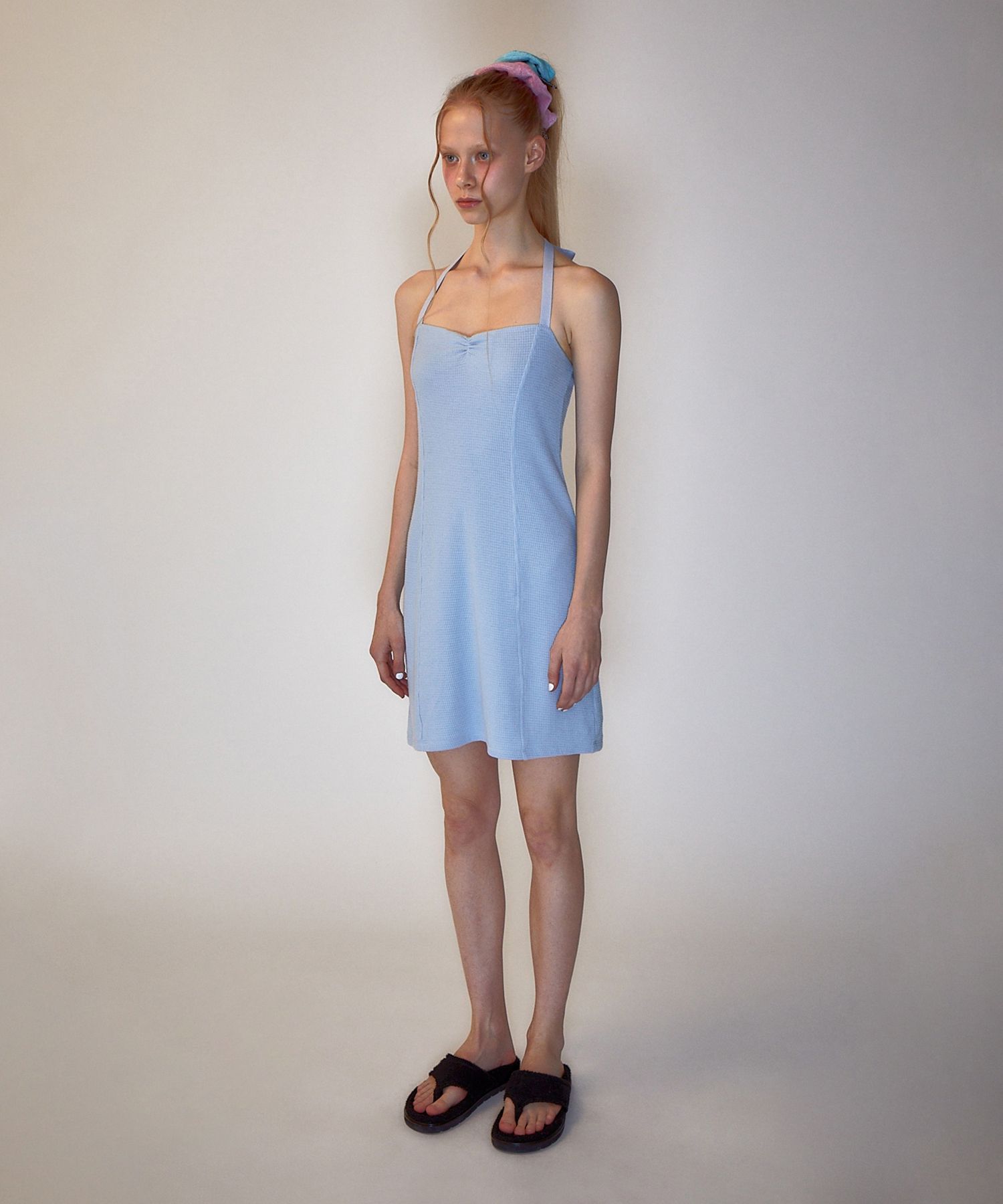 MUSINSA | REST&RECREATION RR HALTER NECK MINI DRESS SKYBLUE