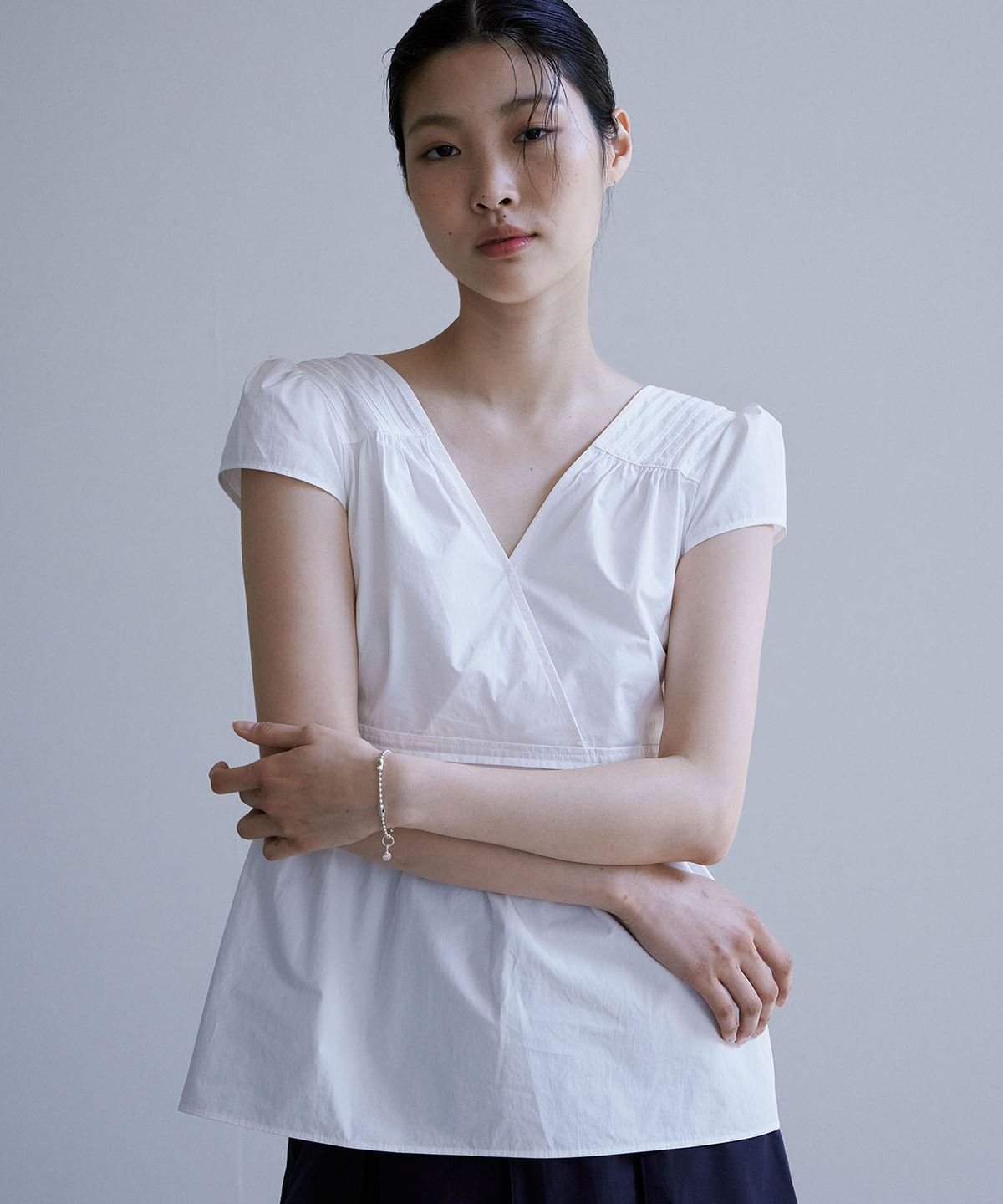 아우로(OURO) PUFF PIN TUCK BLOUSE [ WHITE ]