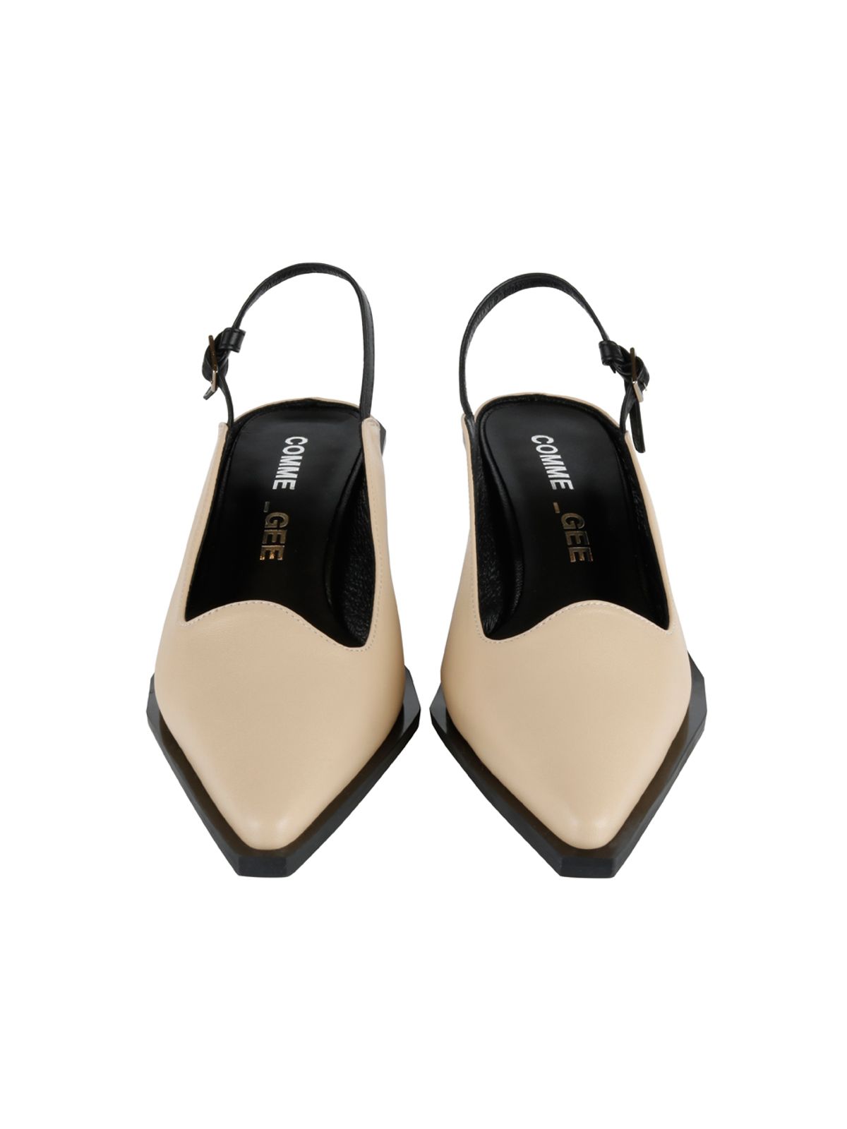 꼼므지(COMMEGEE) [BLACK LABEL] Asymmetric wave sling-back shoes / CG1015BEBK