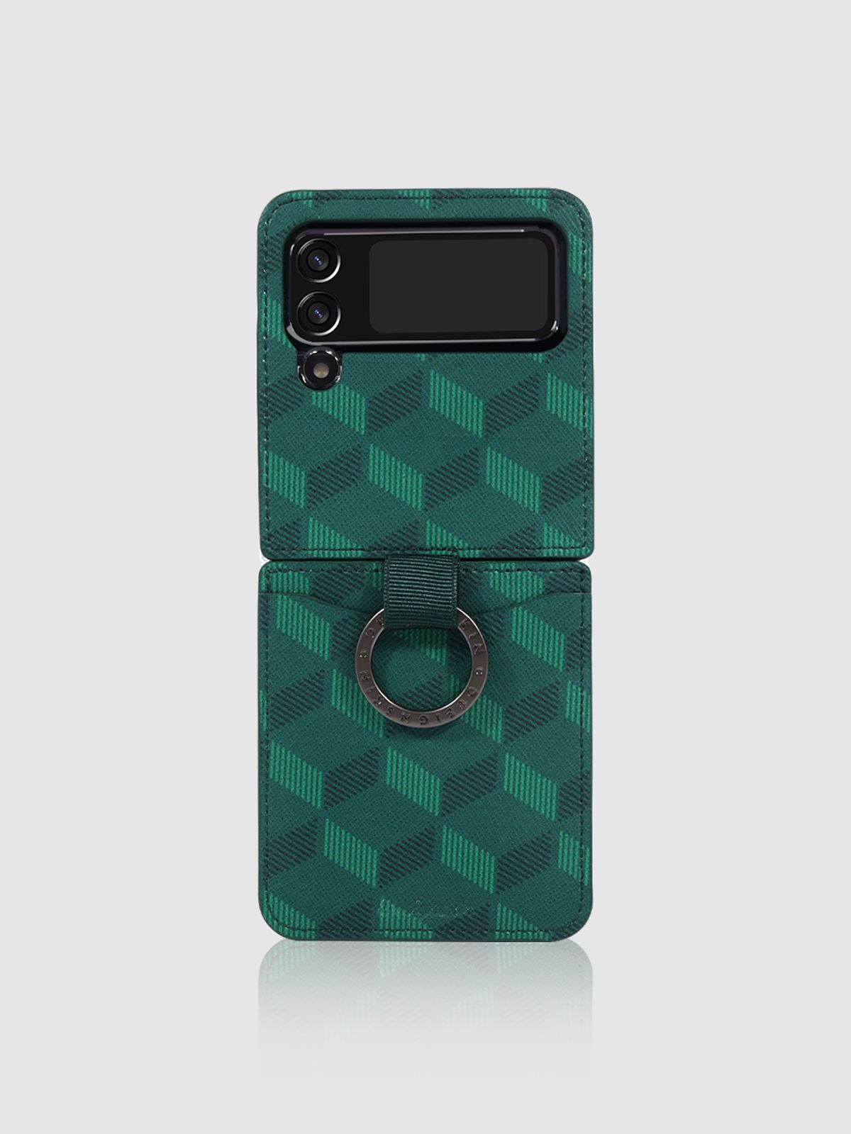 디자인스킨(DESIGNSKIN) 갤럭시Z플립4_3 링 그립 가죽 카드포켓 케이스Ver.2 모노그램/그린