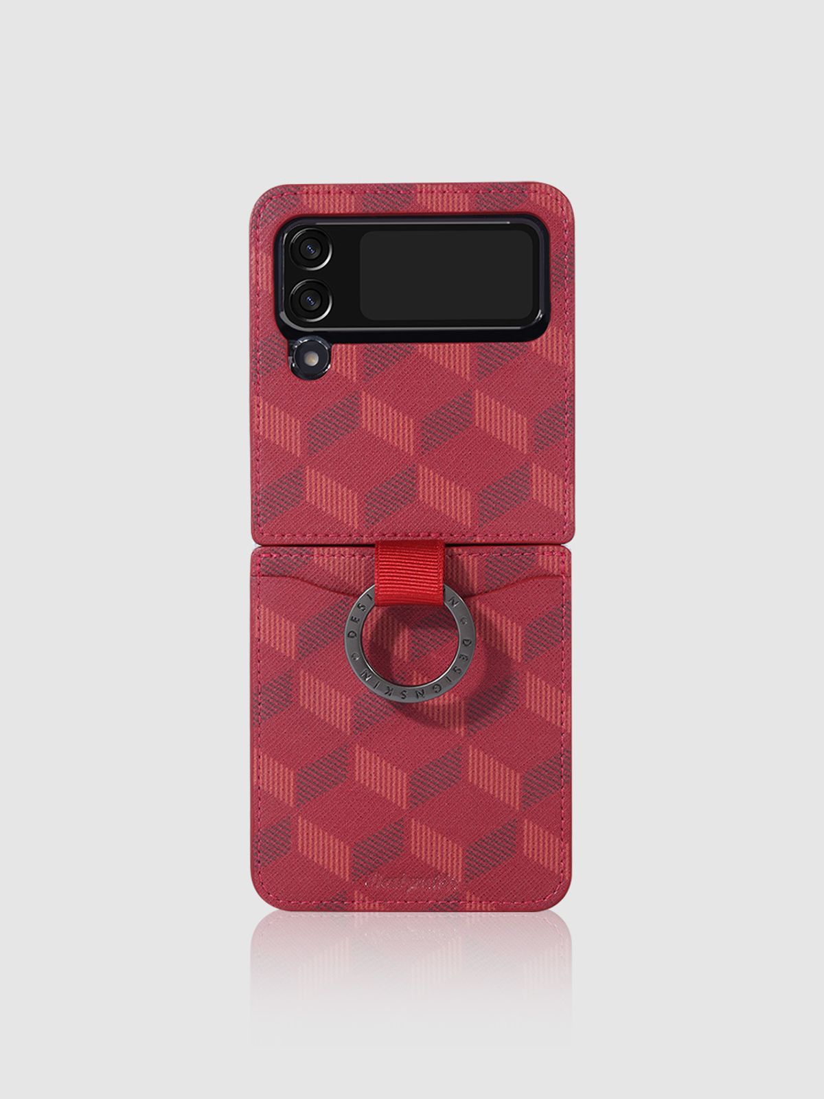 디자인스킨(DESIGNSKIN) 갤럭시Z플립4_3 링 그립 가죽 카드포켓 케이스Ver.2 모노그램/레드