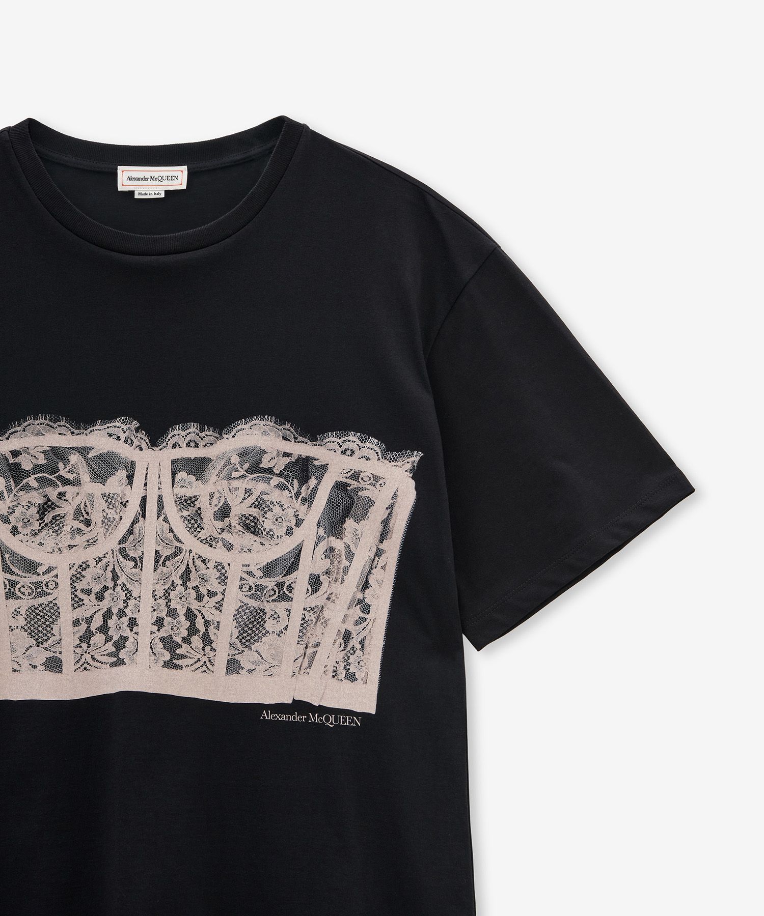 【ALEXANDER McQUEEN】LACE CORSET SHORT SLEEVE T SHIRT 0400015467314_WHITEBLACK?wid=