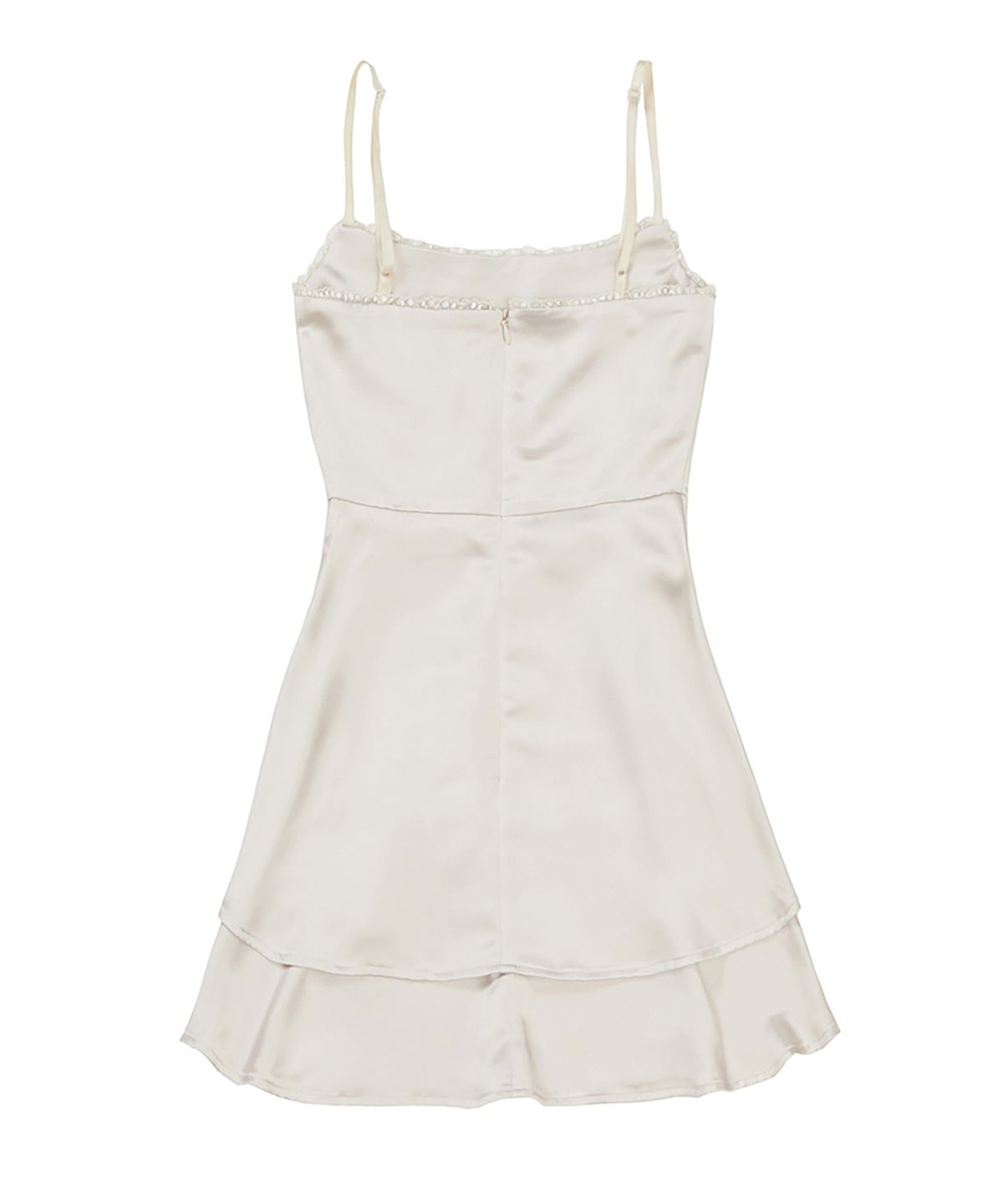 유희(YOUHEE) LETTERING SATIN FLARE MINI DRESS IVORY