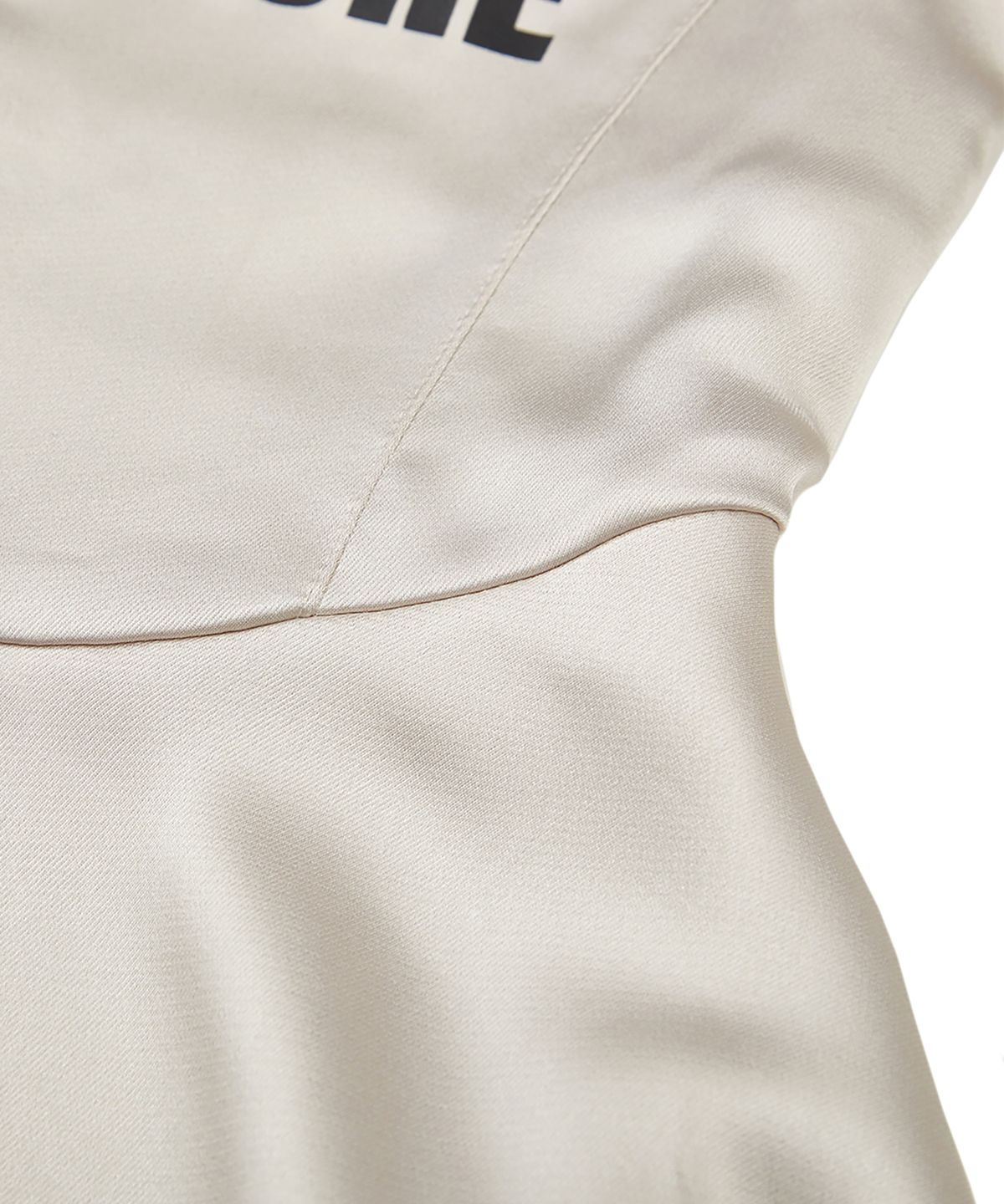 유희(YOUHEE) LETTERING SATIN FLARE MINI DRESS IVORY
