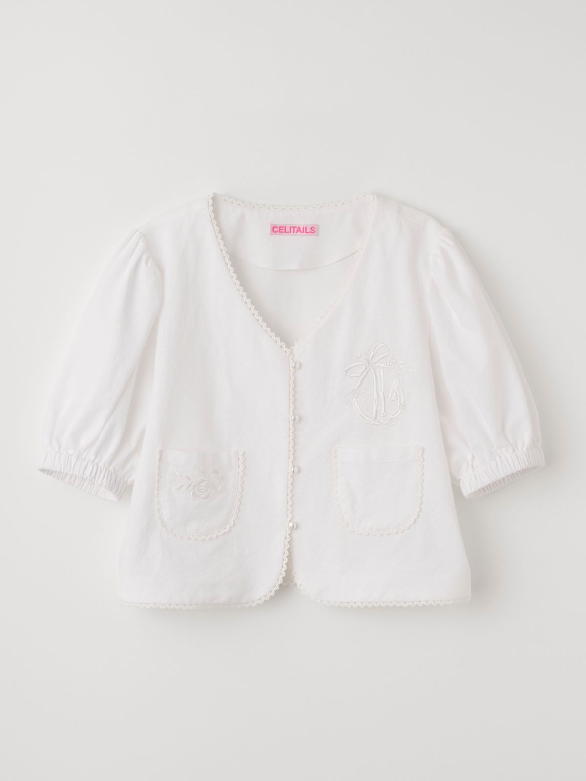 셀리테일즈(CELITAILS) LACE TRIM PUFF BLOUSE_WHITE