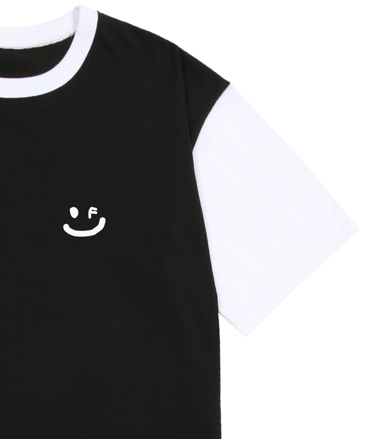 그레이버(GRAVER) [UNISEX]스몰 드로잉스마일 배색 반팔티_블랙