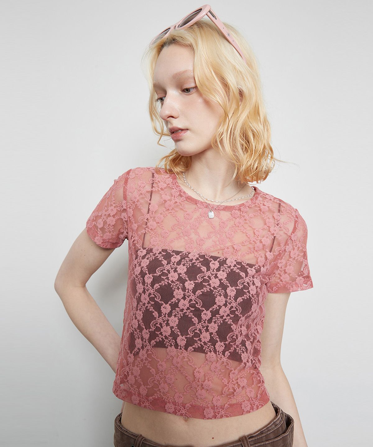 라티젠(LARTIGENT) L3 LACE T-SHIRT(PINK)