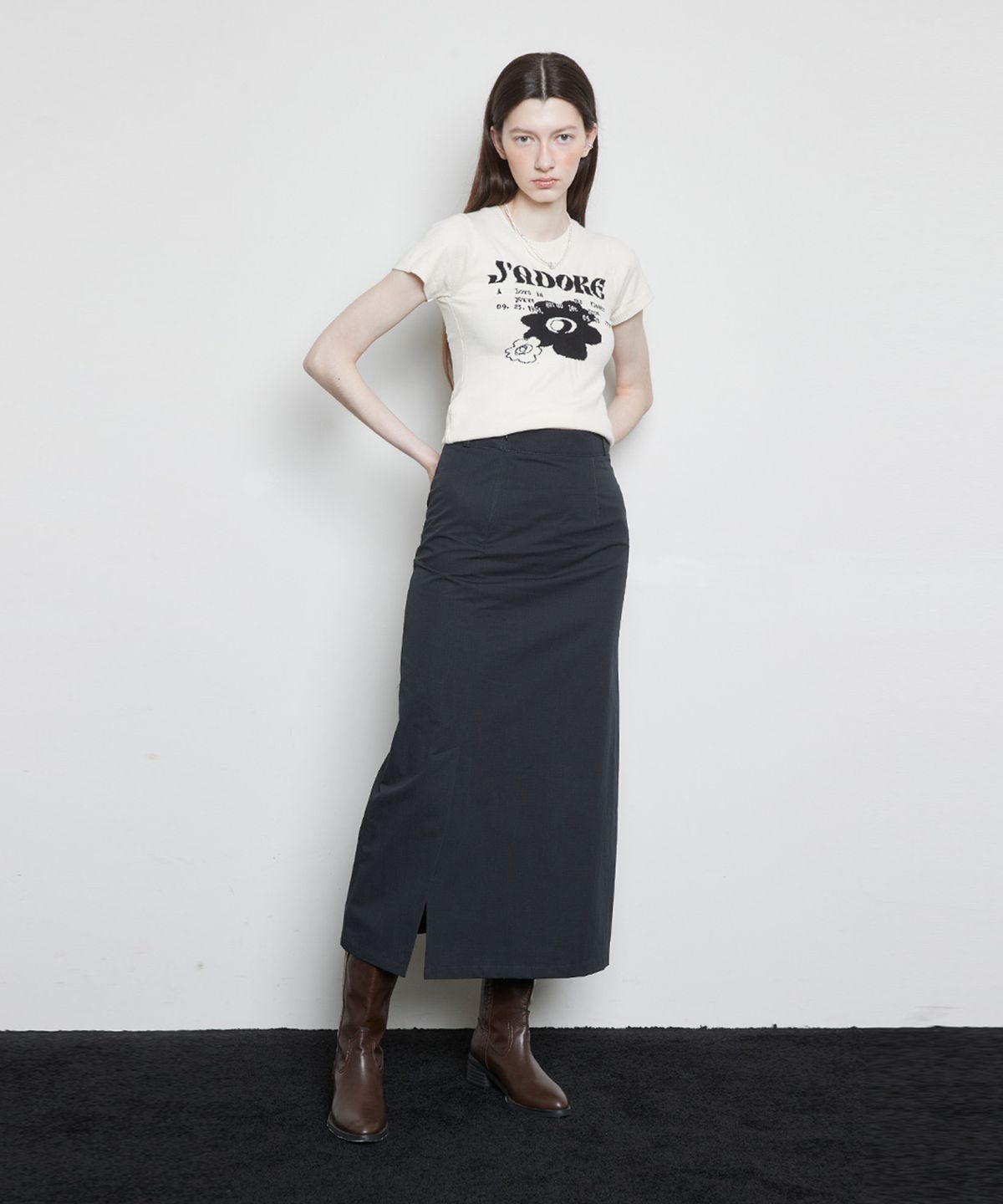 라티젠(LARTIGENT) L3 NYLON SLIT SKIRT(BLACK)