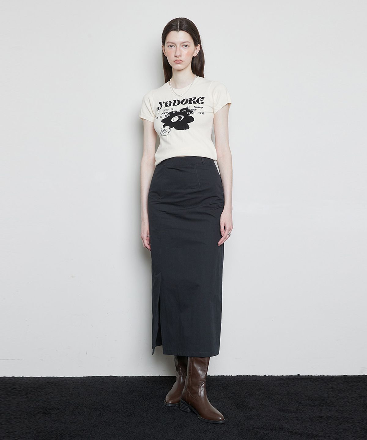 라티젠(LARTIGENT) L3 NYLON SLIT SKIRT(BLACK)