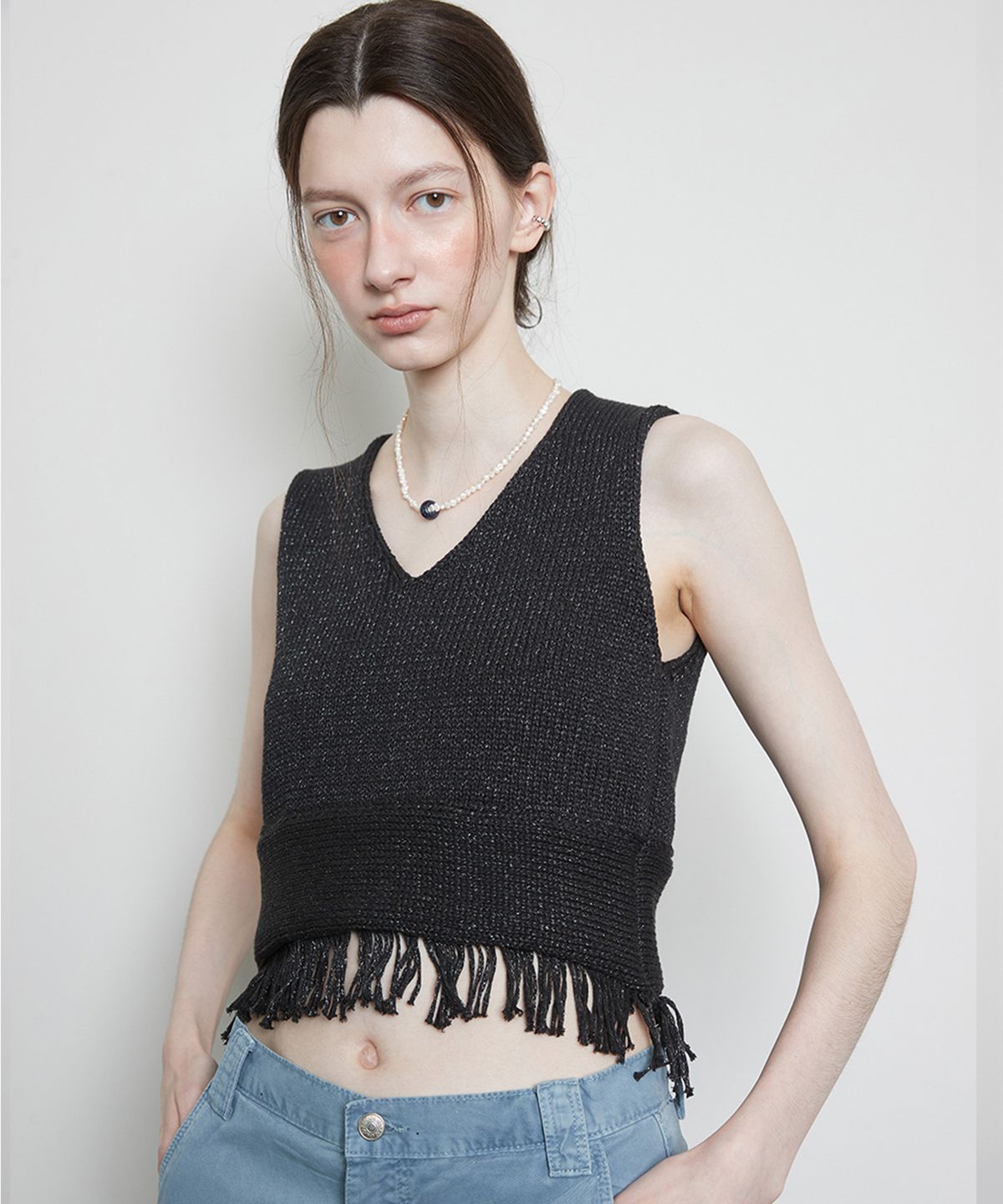 라티젠(LARTIGENT) L3 FRINGE KNIT BUSTIER(BLACK)