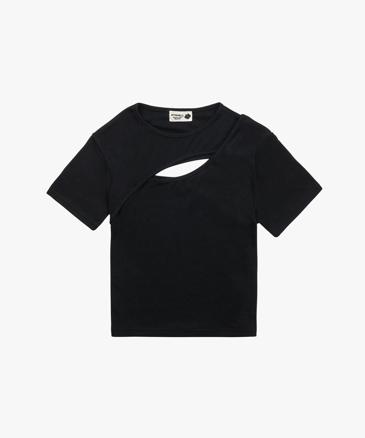 마이쉘(MYSHELL) 허쉬 트임 크롭 티셔츠_80201TS