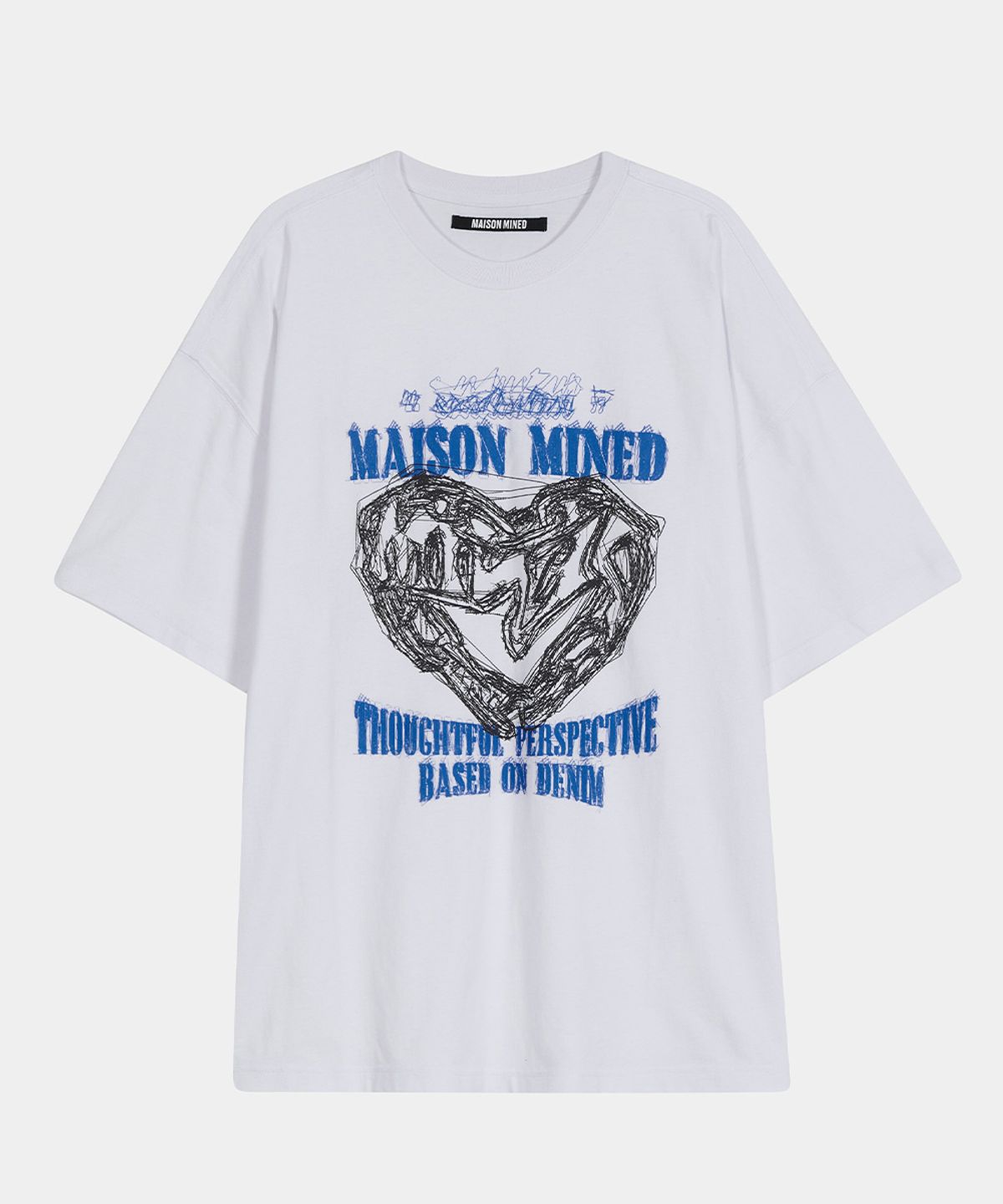 메종미네드(MAISON MINED) DOODLE HEART HALF T WHITE SKY
