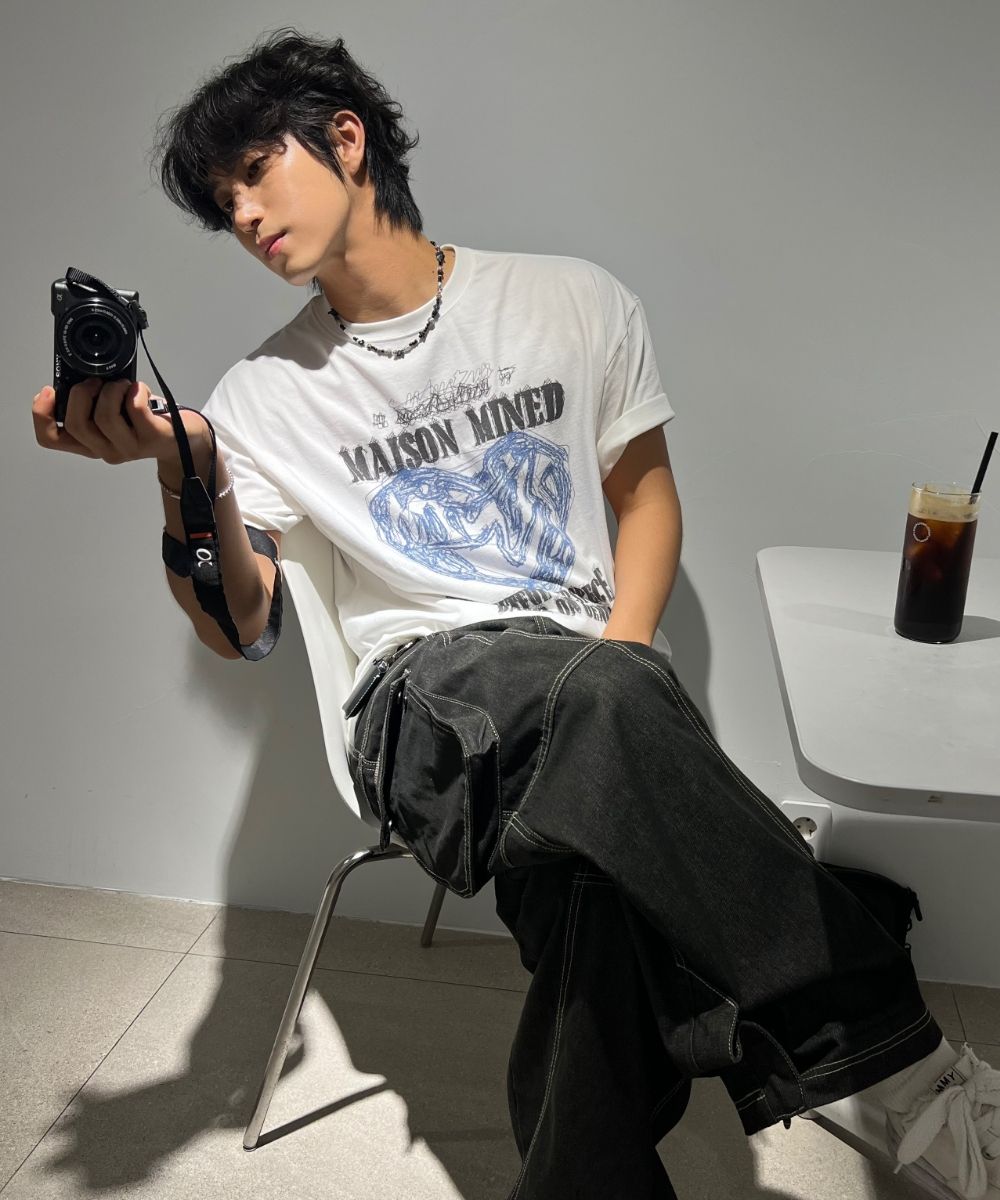 MAISON MINED ■ DOODLE HEART HALF T MUSINSA | MAISON MINED DOODLE HEART HALF T WHITE GRAYISH BLUE