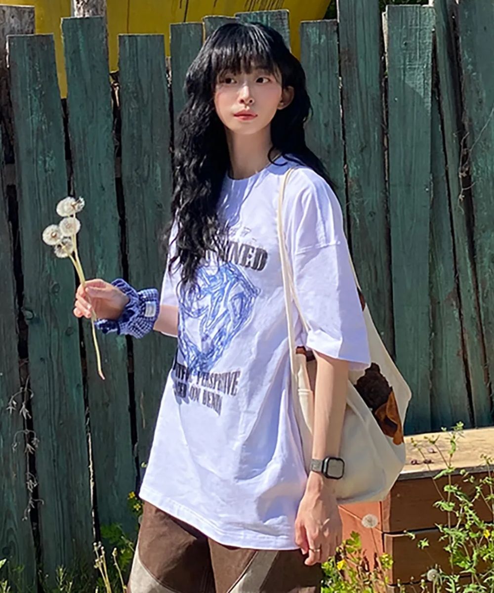 MUSINSA | MAISON MINED DOODLE HEART HALF T WHITE GRAYISH BLUE