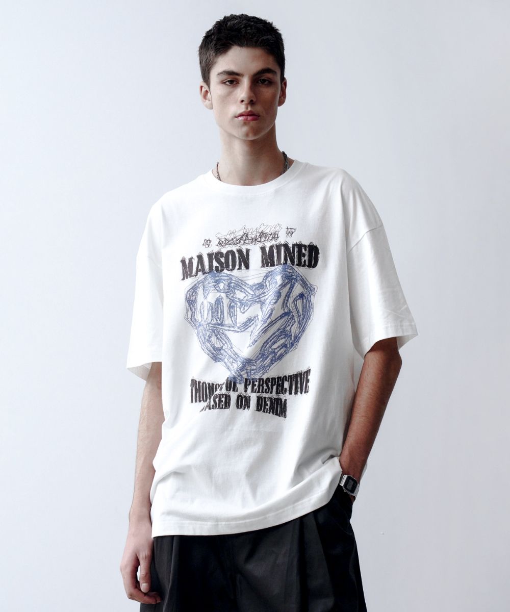 【MAISON MINED】24FW★ DOODLE HEART CHECK HOOD SHIRTS MUSINSA | MAISON MINED DOODLE HEART HALF T WHITE GRAYISH BLUE