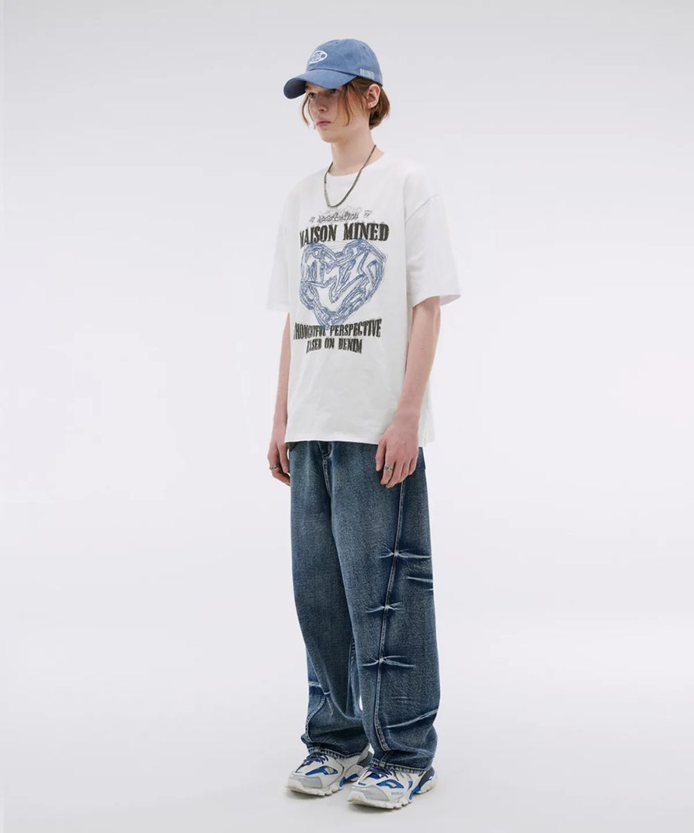 MUSINSA | MAISON MINED DOODLE HEART HALF T WHITE GRAYISH BLUE