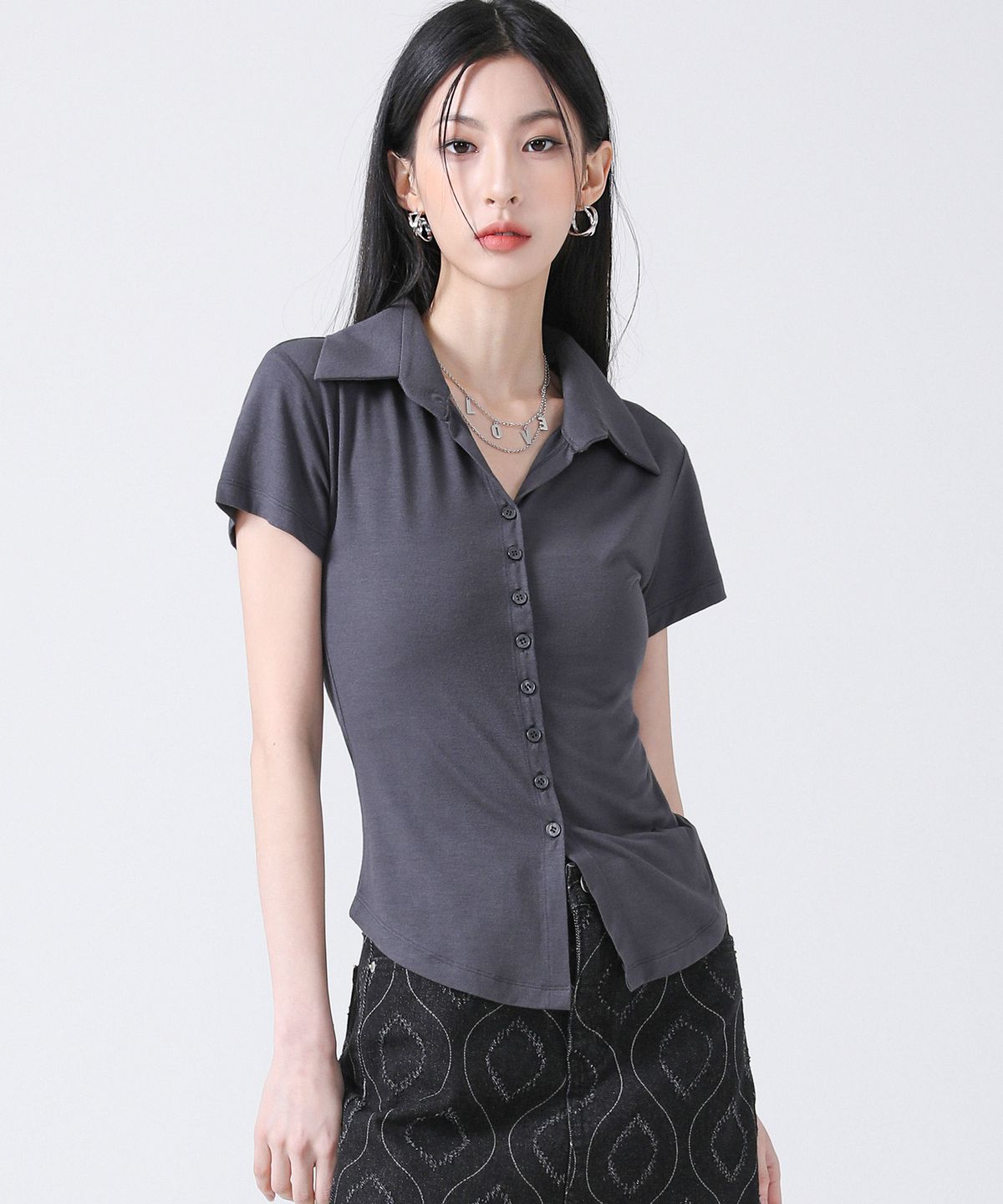 어반드레스(AVANDRESS) Sopy Collar Short-Sleeve NAVY