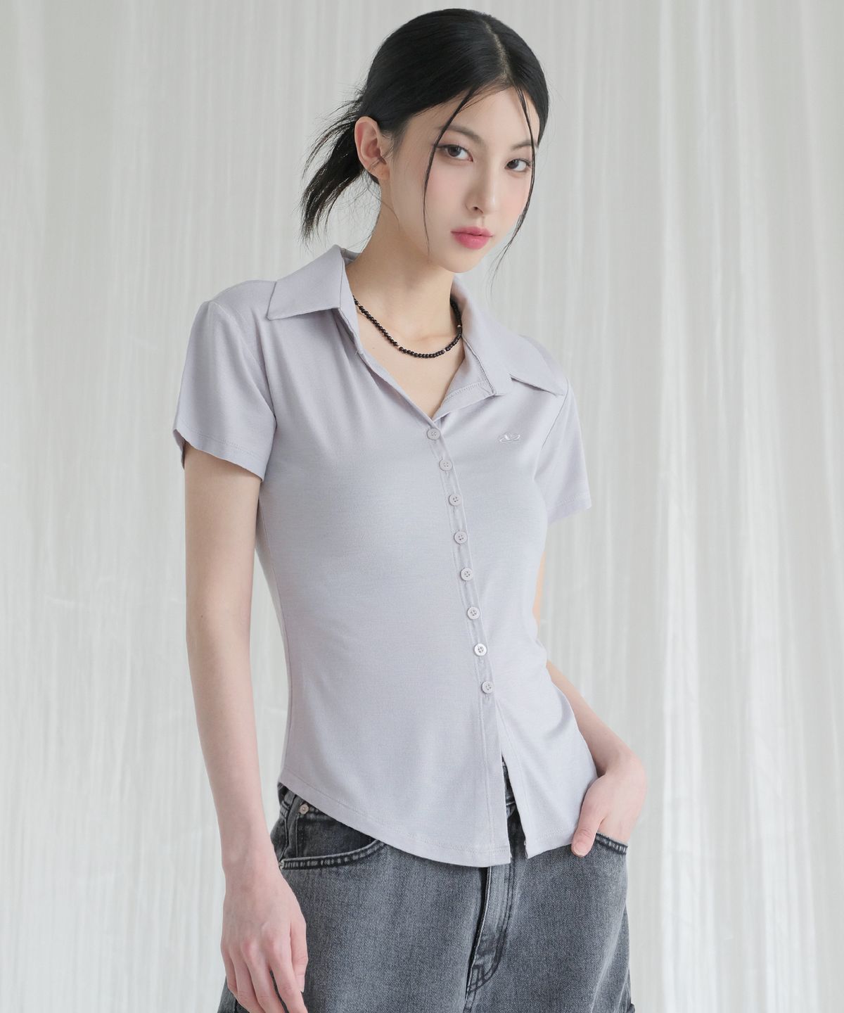 어반드레스(AVANDRESS) Sopy Collar Short-Sleeve NAVY