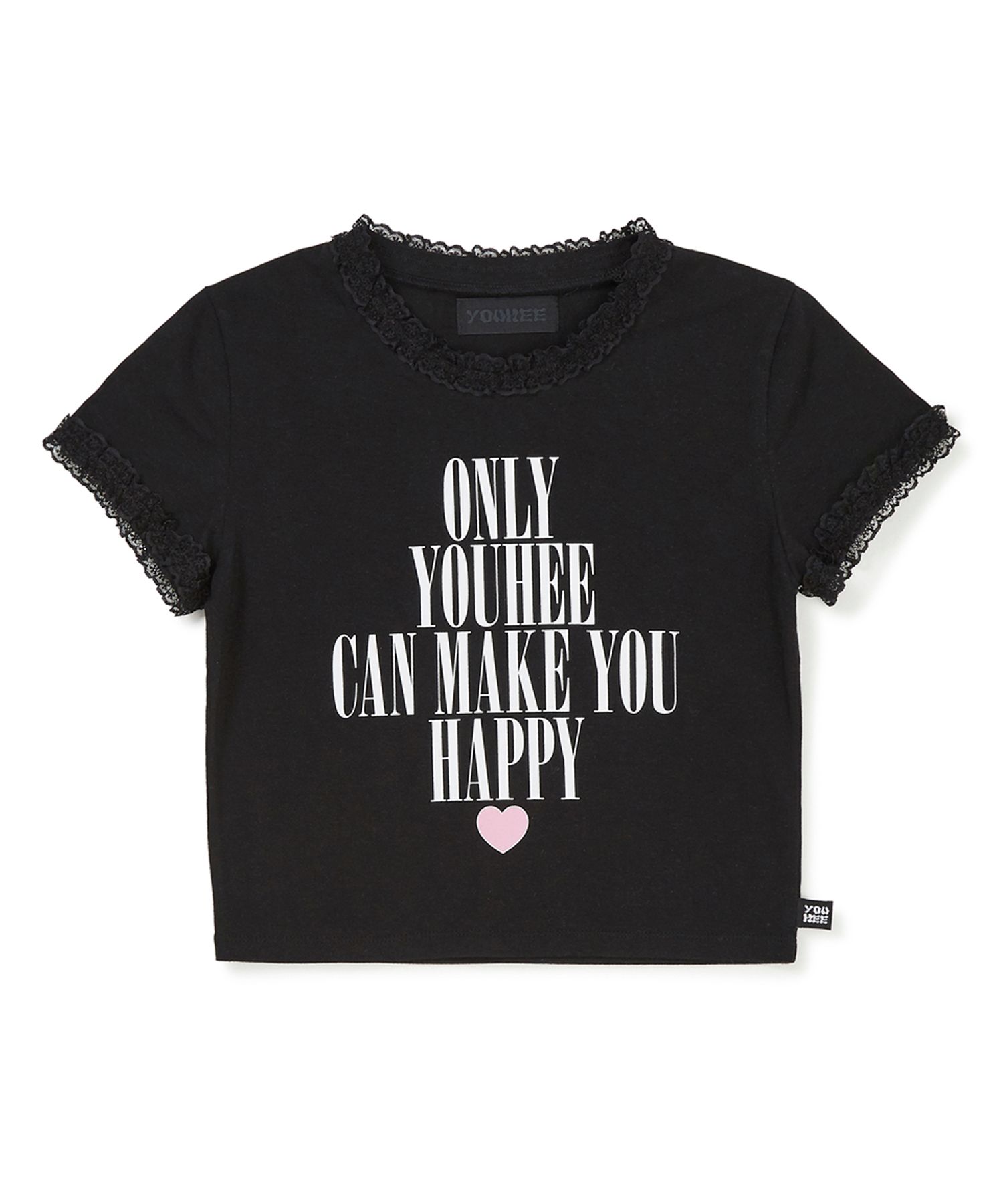 韓国人気 [YOUHEE] LACE TRIMMING LETTERING T-SHIRTS MUSINSA | YOUHEE LACE LETTERING BABY T-SHIRTS BLACK