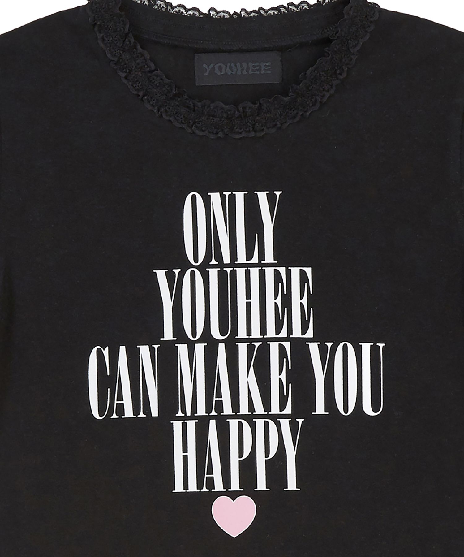 韓国人気 [YOUHEE] LACE TRIMMING LETTERING T-SHIRTS MUSINSA | YOUHEE LACE LETTERING BABY T-SHIRTS BLACK
