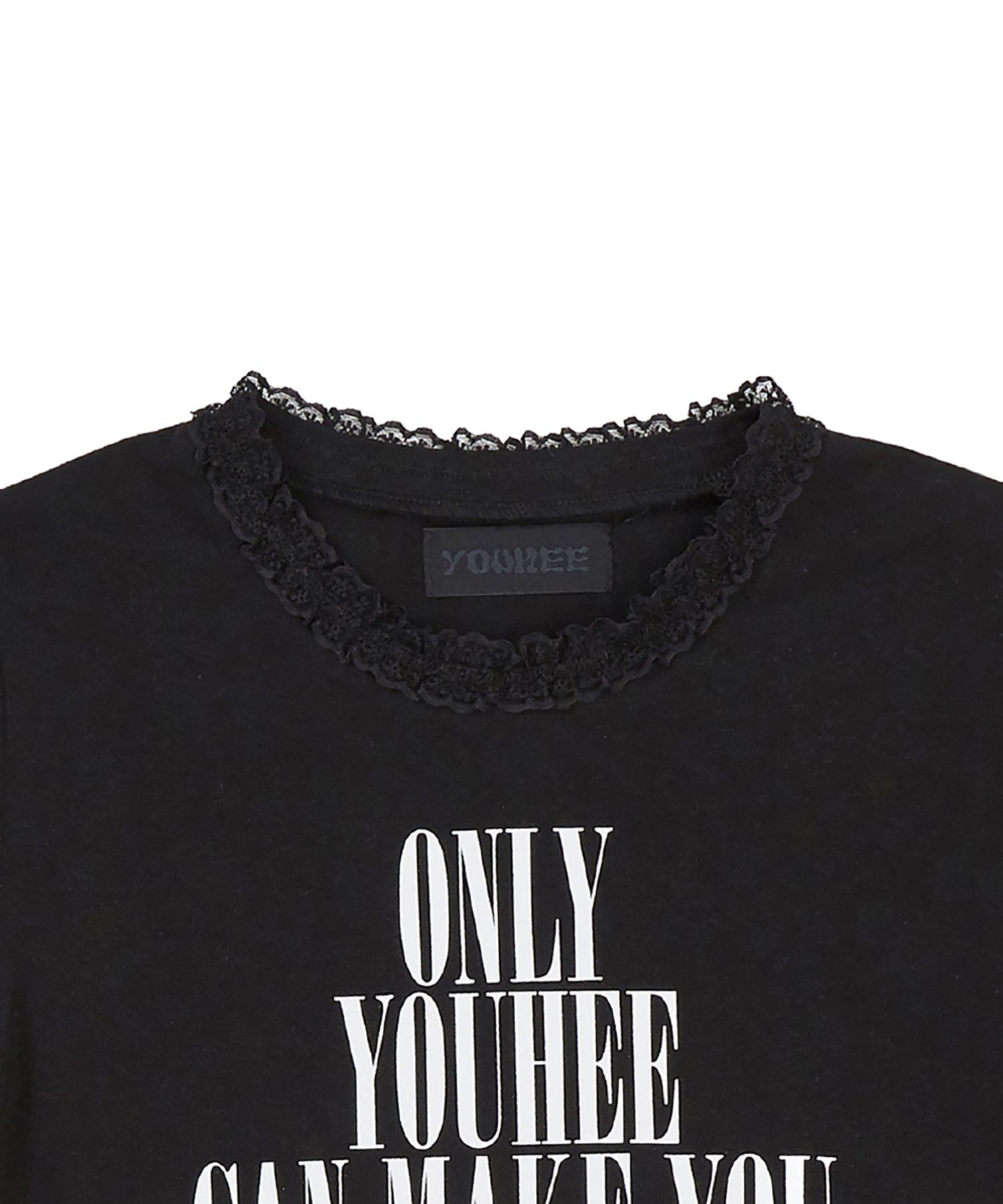 韓国人気 [YOUHEE] LACE TRIMMING LETTERING T-SHIRTS MUSINSA | YOUHEE LACE LETTERING BABY T-SHIRTS BLACK