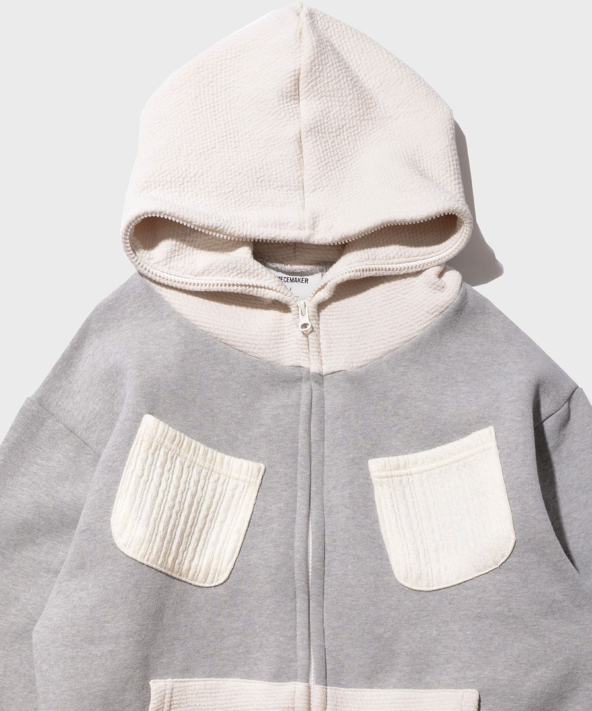 피스메이커(PIECE MAKER) KNIT MIXED SWEAT FULL ZIP HOODIE (GREY)